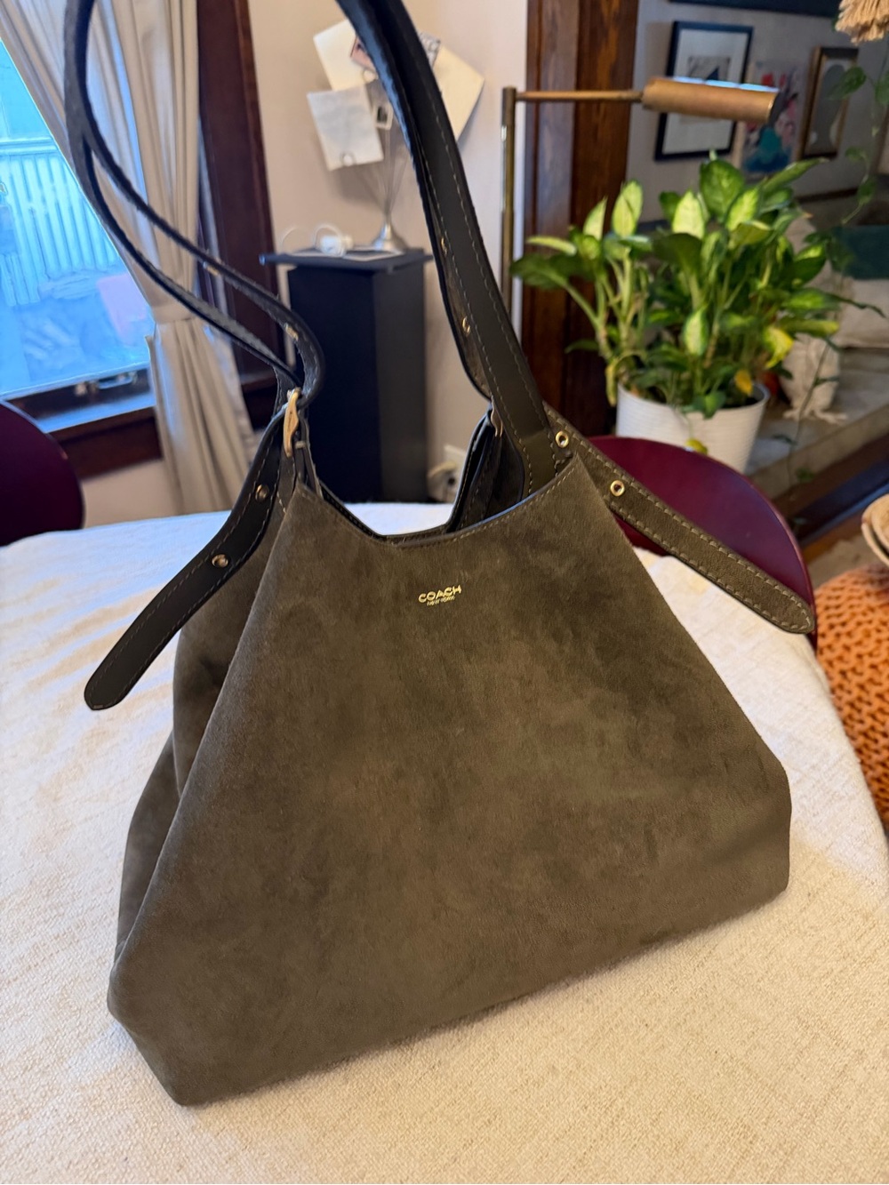 Coach Olive Green Suede Tote - Coach - Picture 3 of 9